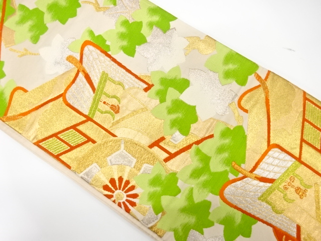 アンティーク　御所車模様織り出し袋帯（着用可）